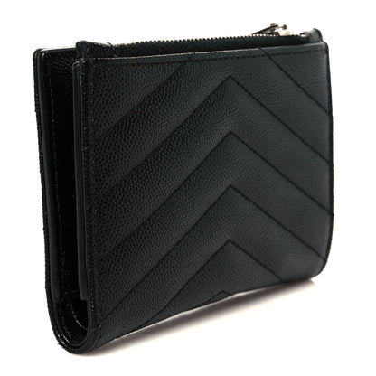 Saint Laurent Grain De Poudre Matelasse Chevron Monogram Zipped Two-Part Wallet Black 3 of 11