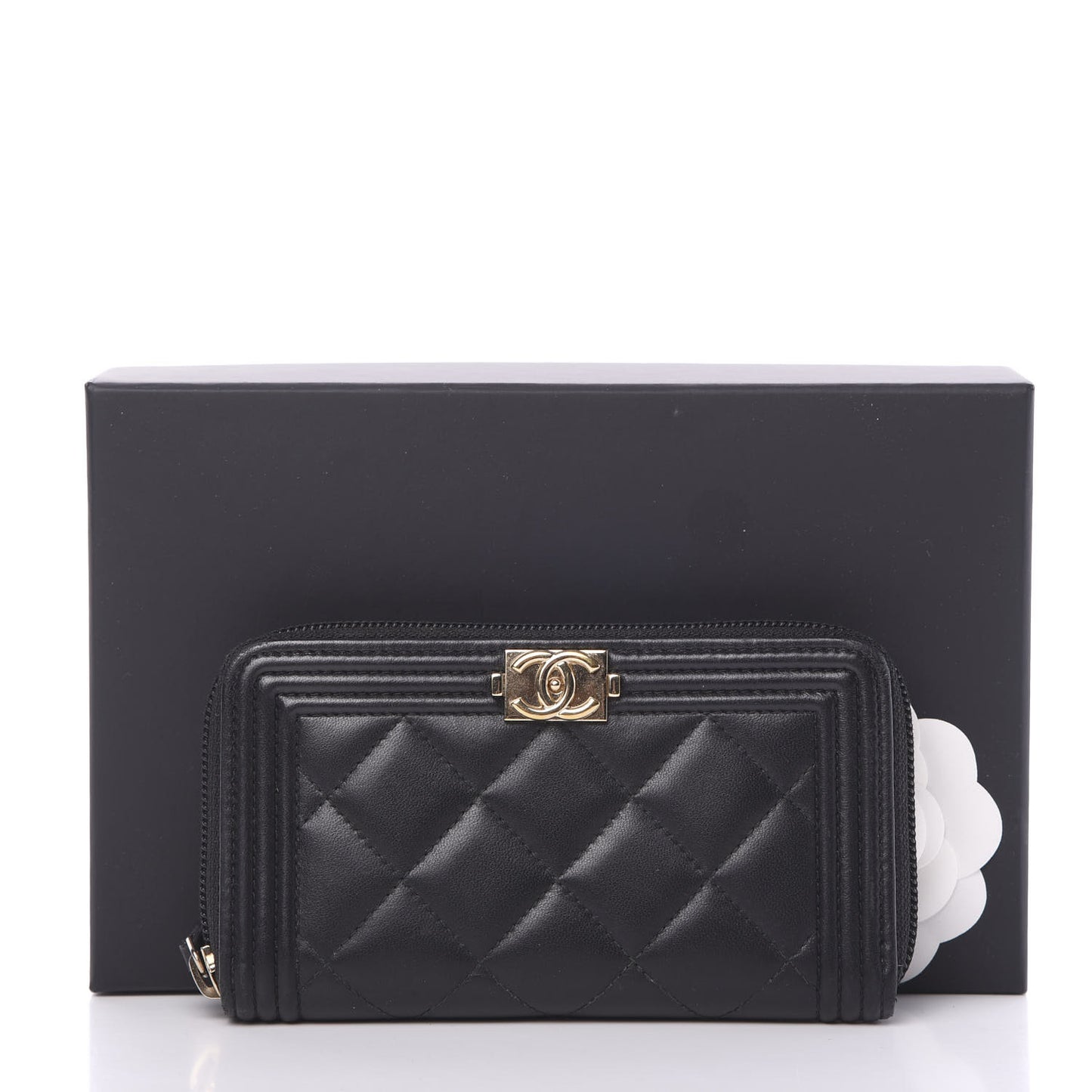 Lambskin Quilted Small Boy Zip Around Wallet Black