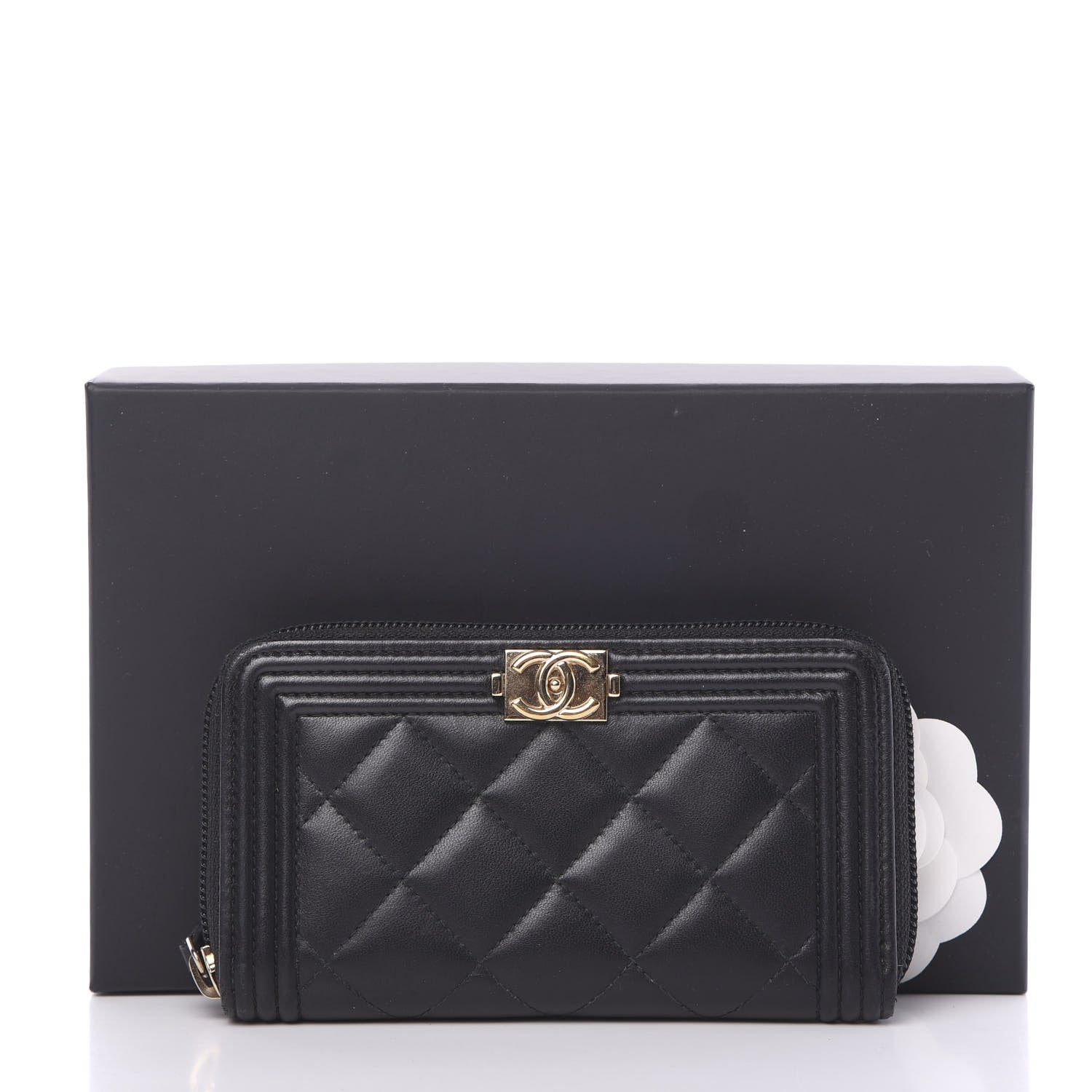 Chanel Lambskin Quilted Small Boy Zip Around Wallet Black 13 of 13