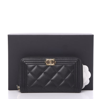 Chanel Lambskin Quilted Small Boy Zip Around Wallet Black 13 of 13