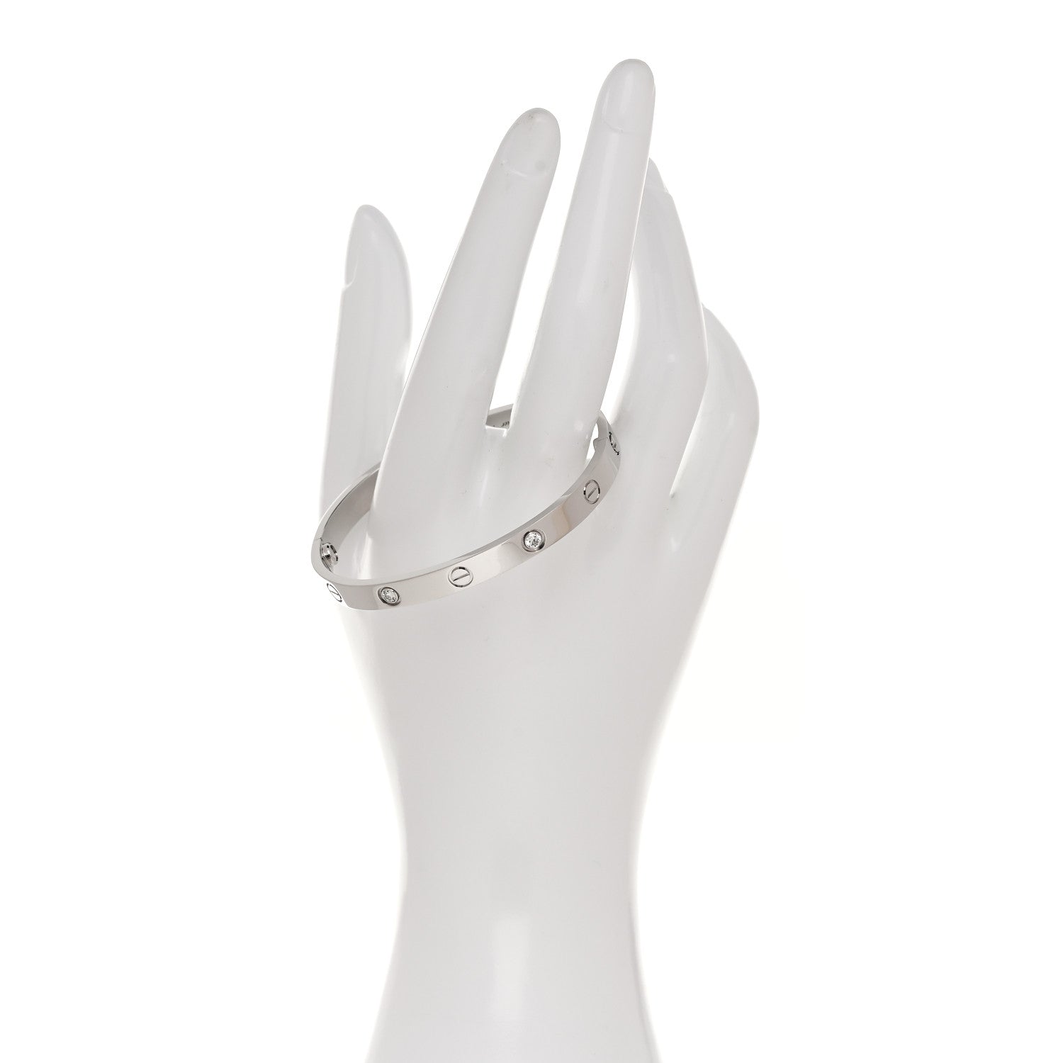 Cartier 18K White Gold 4 Diamond Love Bracelet 17 2 of 9