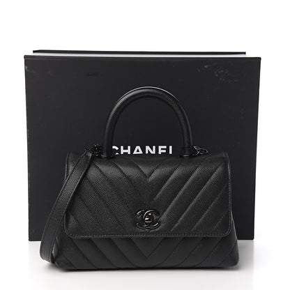 Chanel Caviar Chevron Quilted Mini Coco Handle Flap So Black 10 of 10