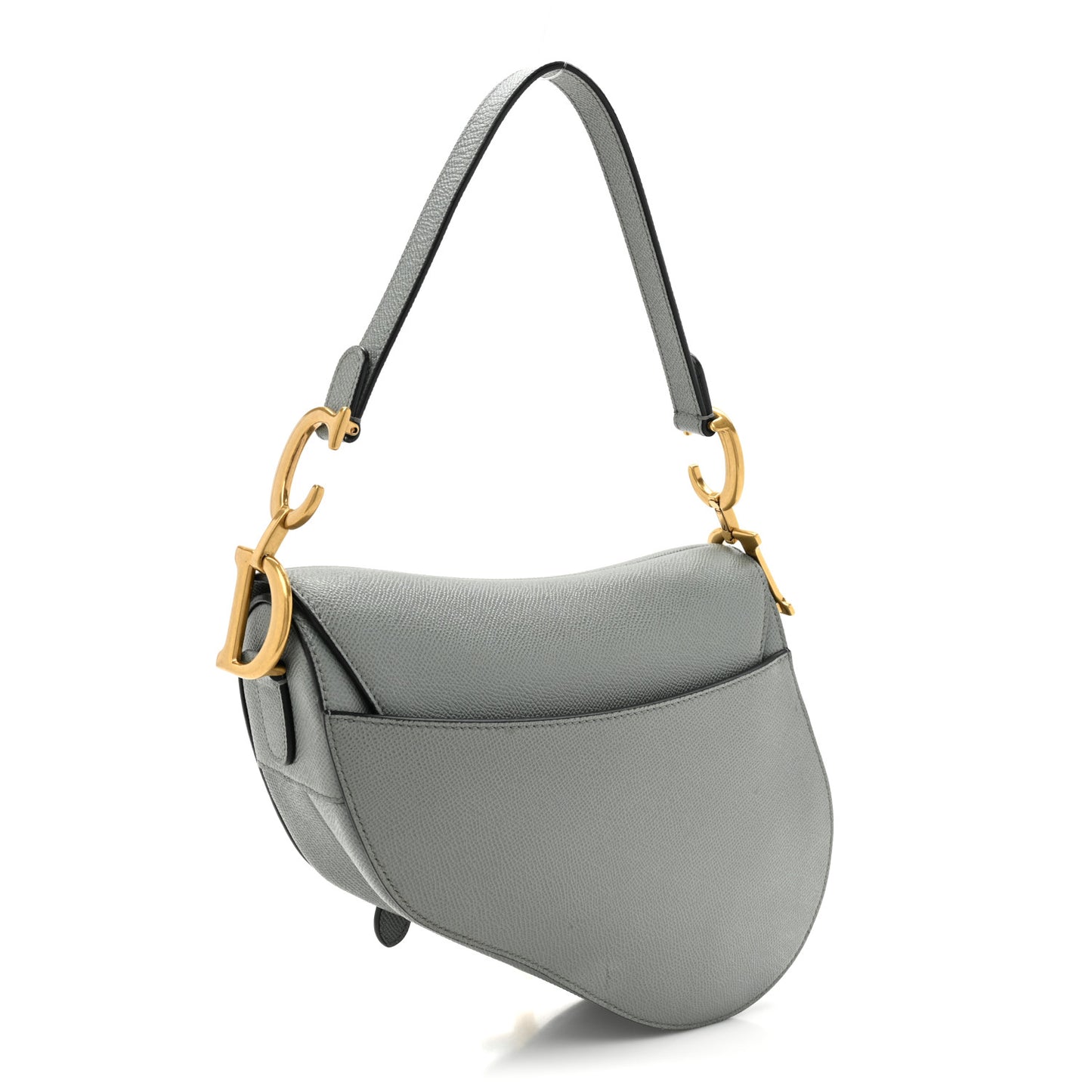 Grained Calfskin Saddle Bag Grey Stone