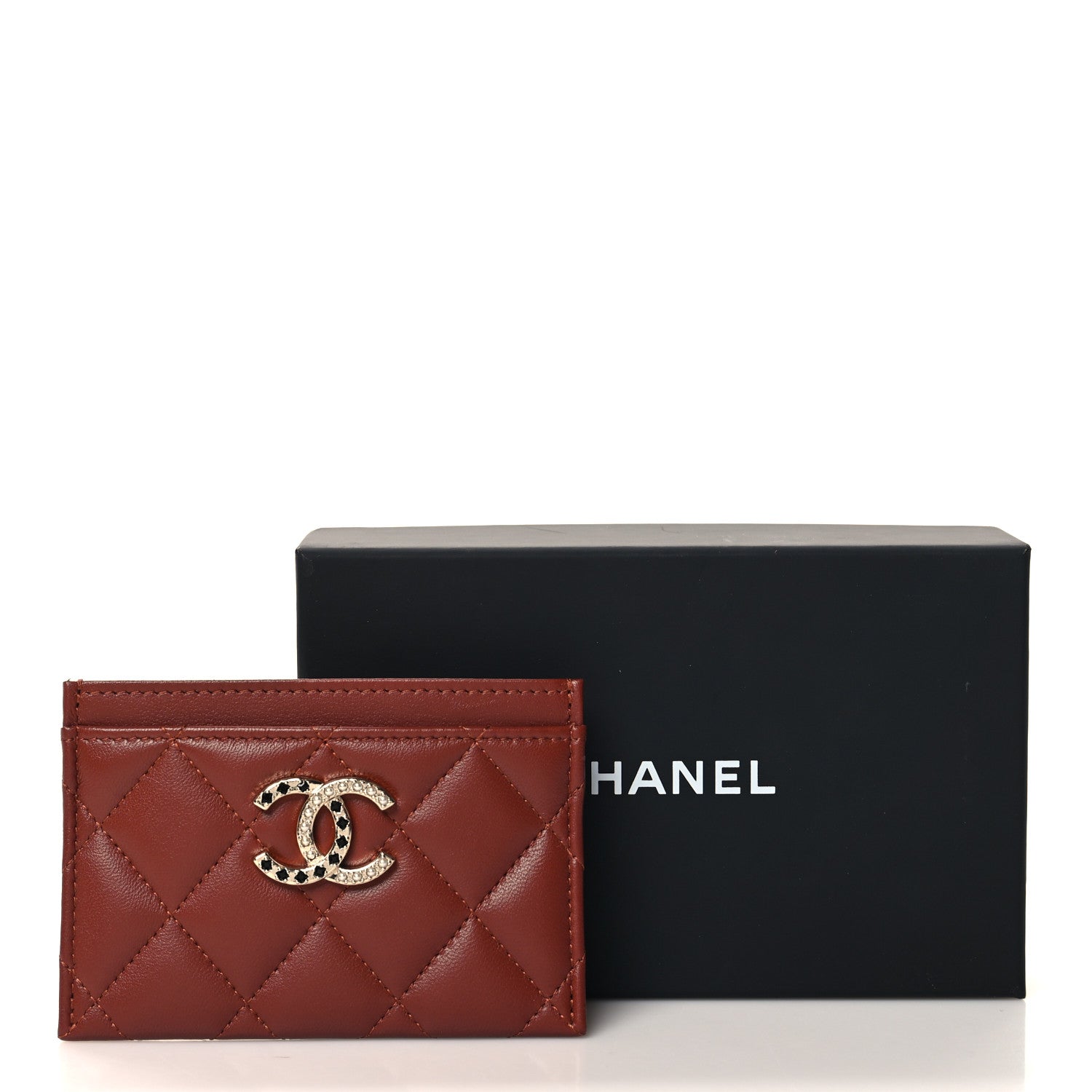 Chanel Lambskin Pearl Enamel Quilted CC Card Holder Brown 9 of 9