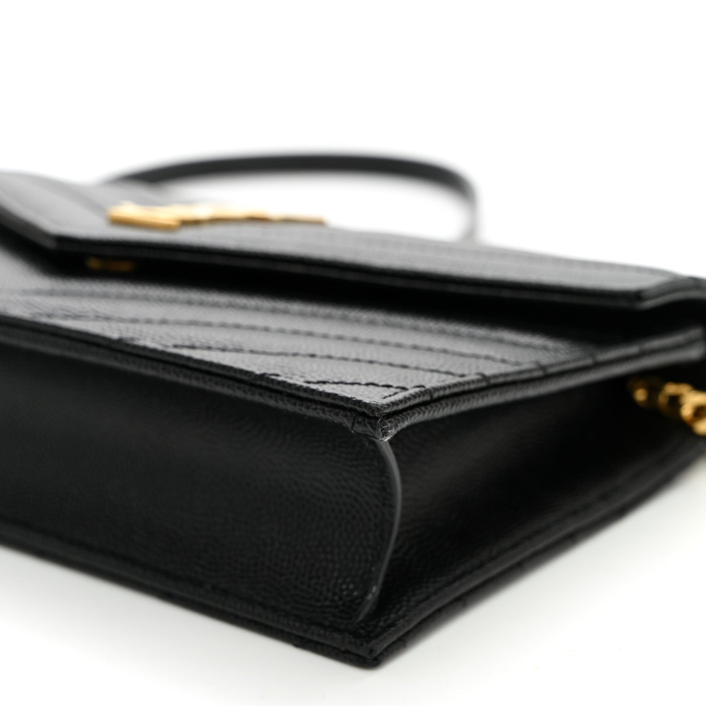 Grain De Poudre Matelasse Chevron Monogram Envelope Chain Wallet Black