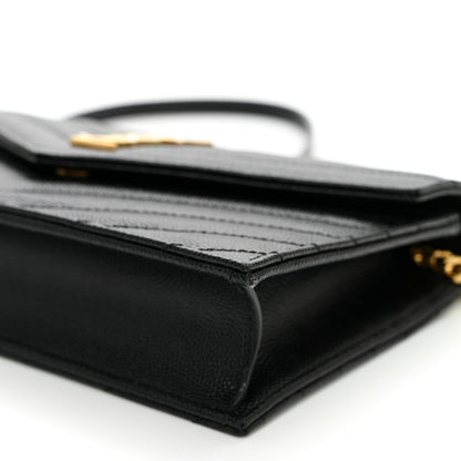 Saint Laurent Grain De Poudre Matelasse Chevron Monogram Envelope Chain Wallet Black 10 of 10