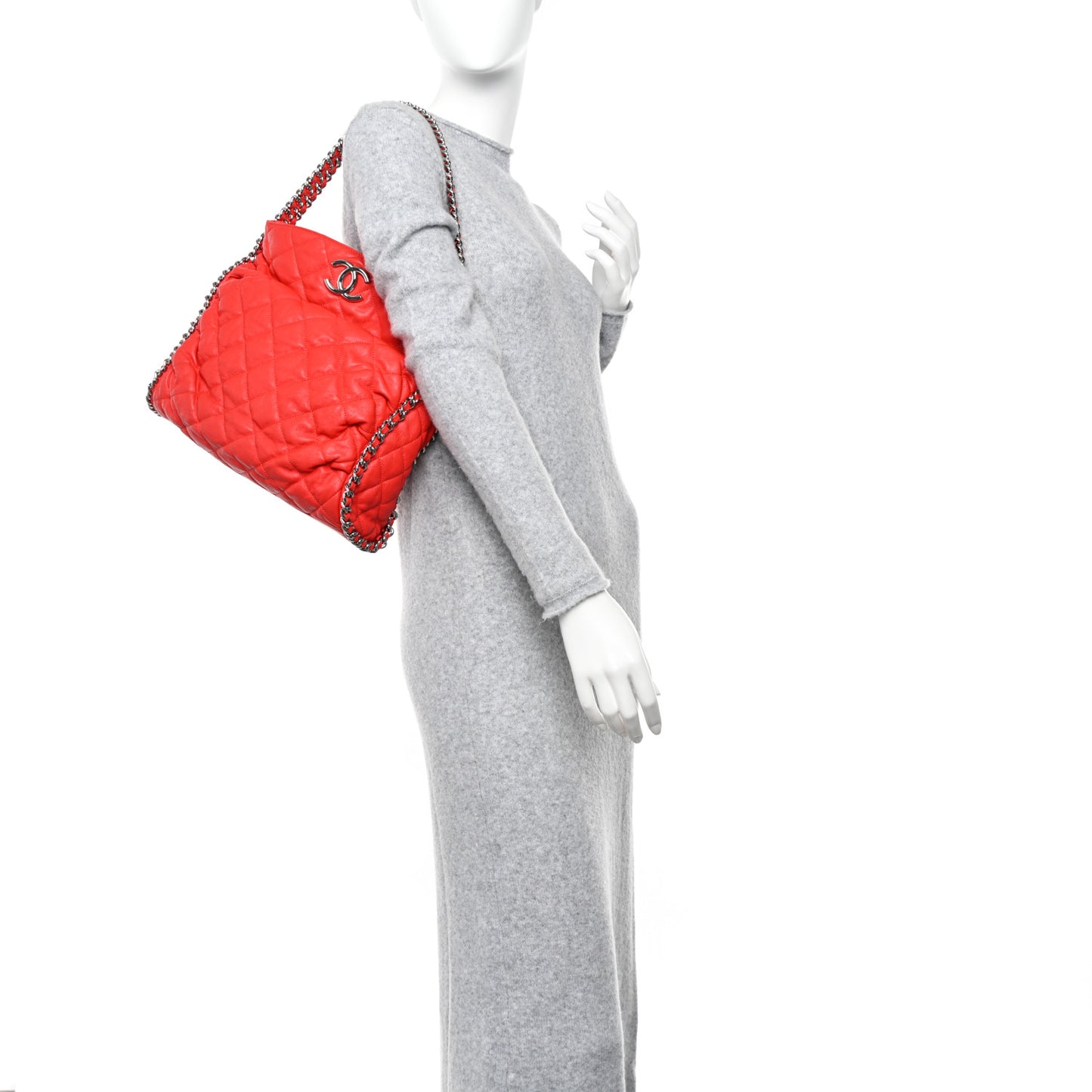 Washed Lambskin Chain Around Hobo Red