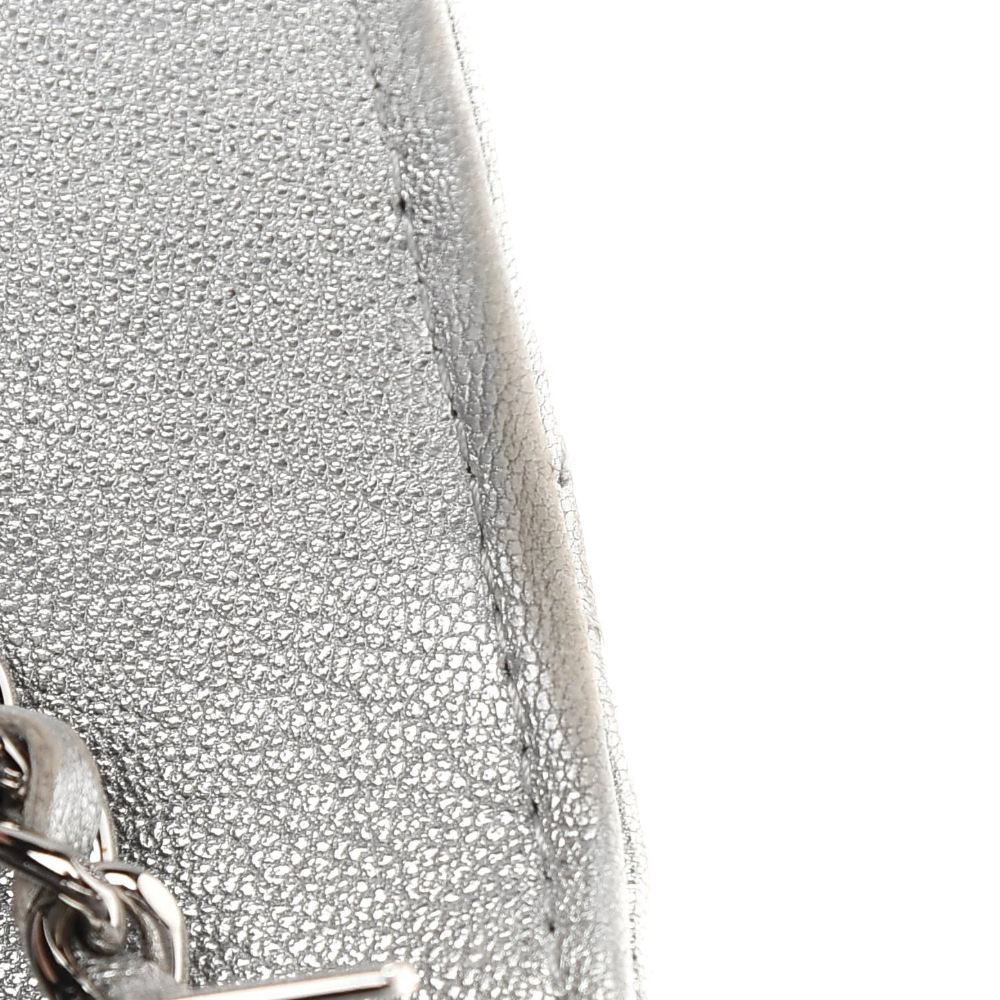 Metallic Lambskin Quilted Wallet On Chain WOC Silver