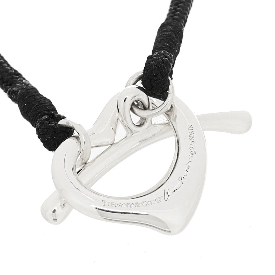 Sterling Silver Elsa Peretti Open Heart Silk Cord Bracelet