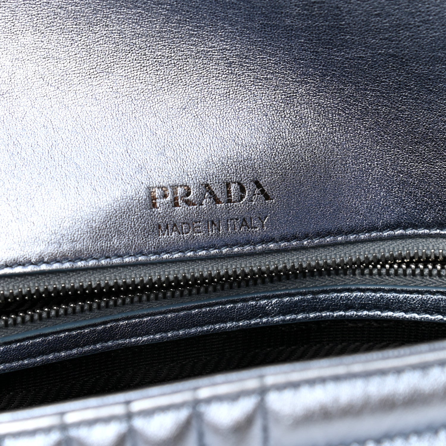 Prada Nappa Impunture Diagramme Medium Chain Flap Shoulder Bag Silver 6 of 10