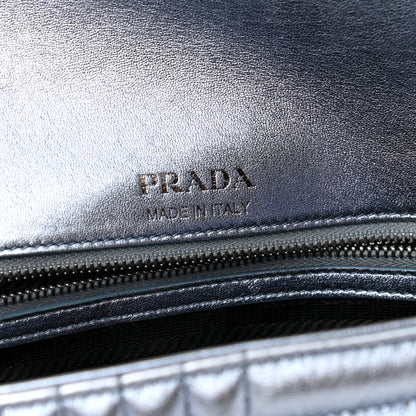 Prada Nappa Impunture Diagramme Medium Chain Flap Shoulder Bag Silver 6 of 10