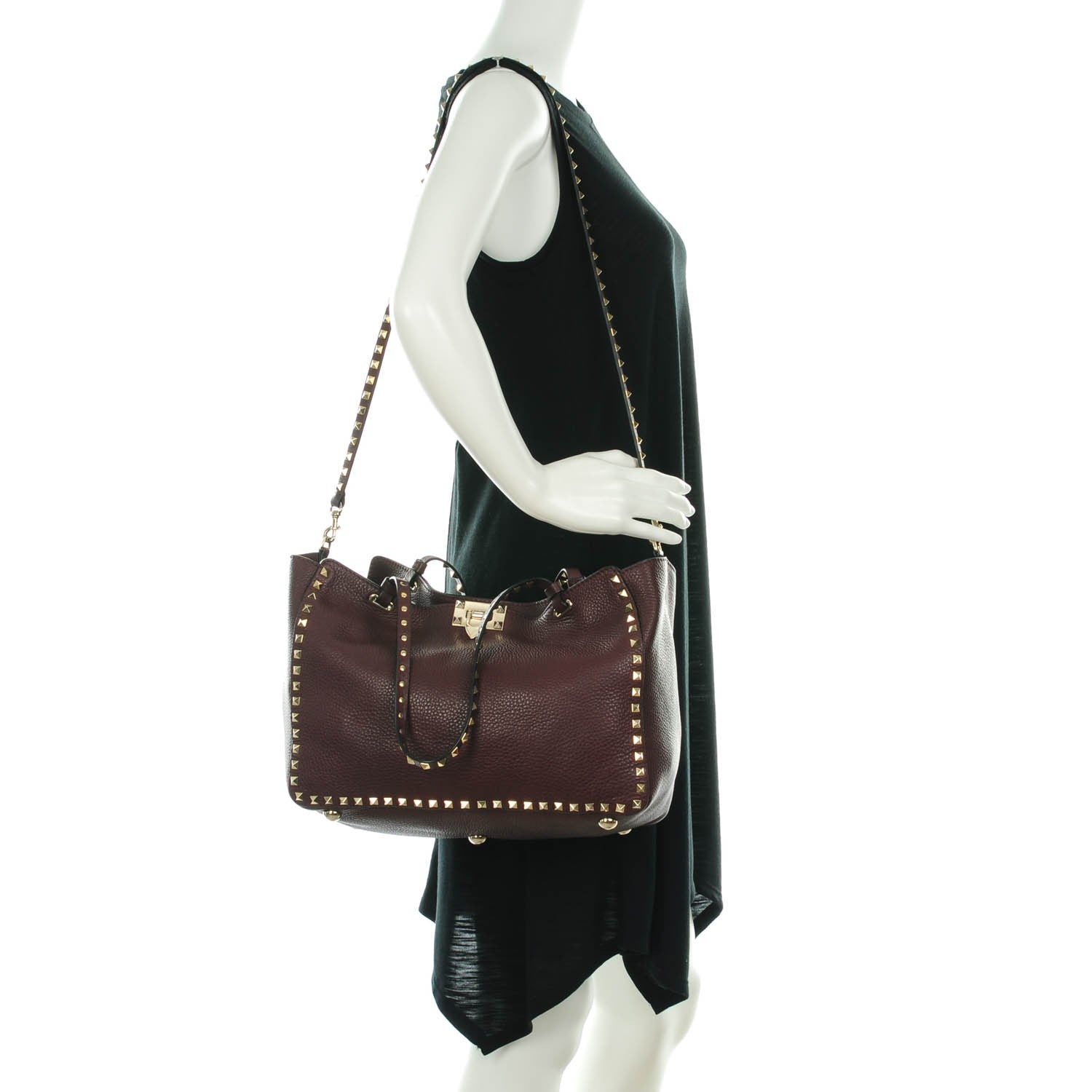 Valentino Garavani Pebbled Calfskin Medium Rockstud Tote Rubin 2 of 8