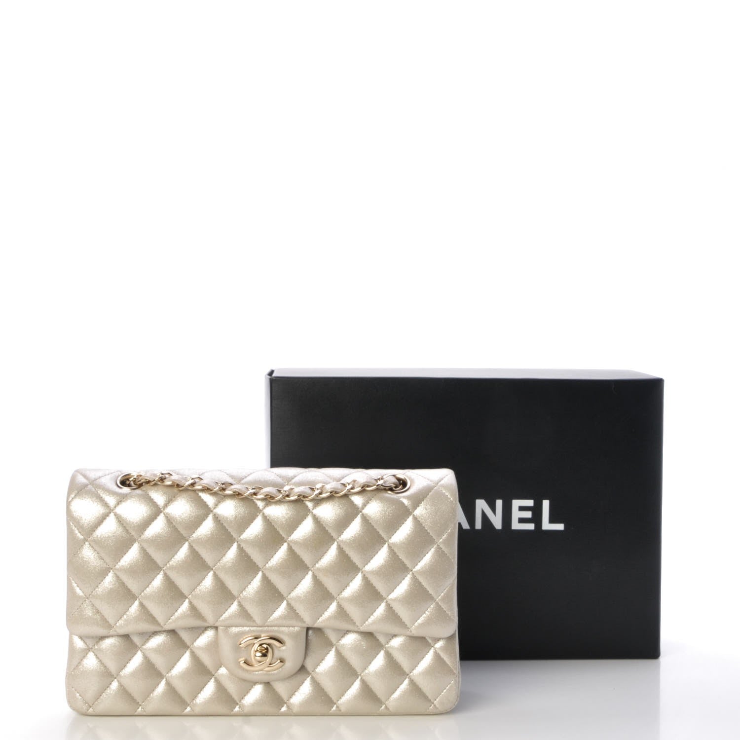 Chanel Iridescent Calfskin Medium Double Flap Light Gold 13 of 13