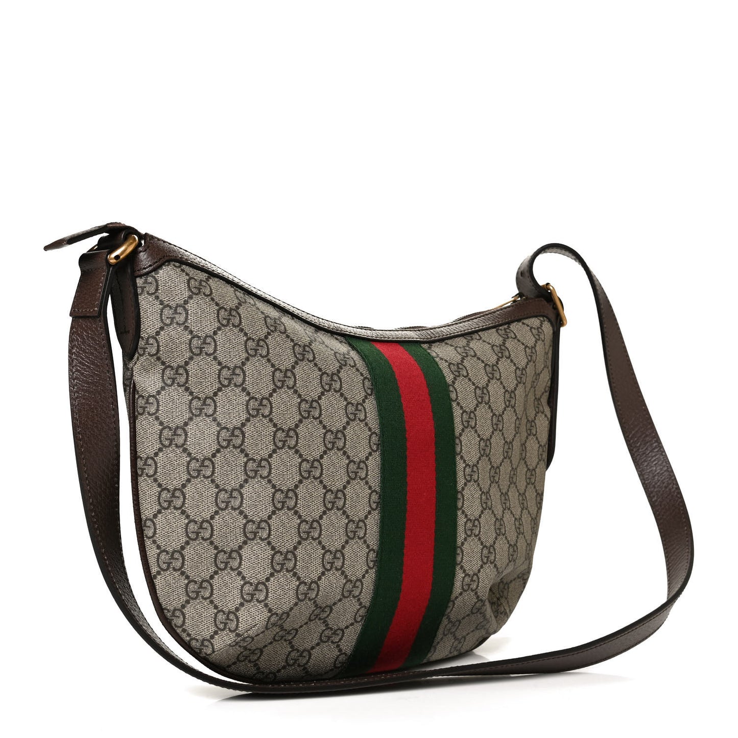 GG Supreme Monogram Web Small Ophidia Half Moon Hobo Brown