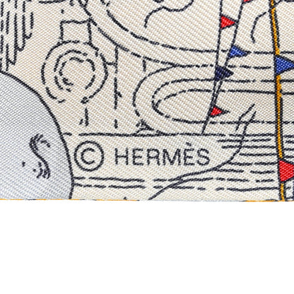 Hermes Silk Le Grand Prix du Faubourg Maxi Twilly Slim Gold Bleu Rouge 3 of 4