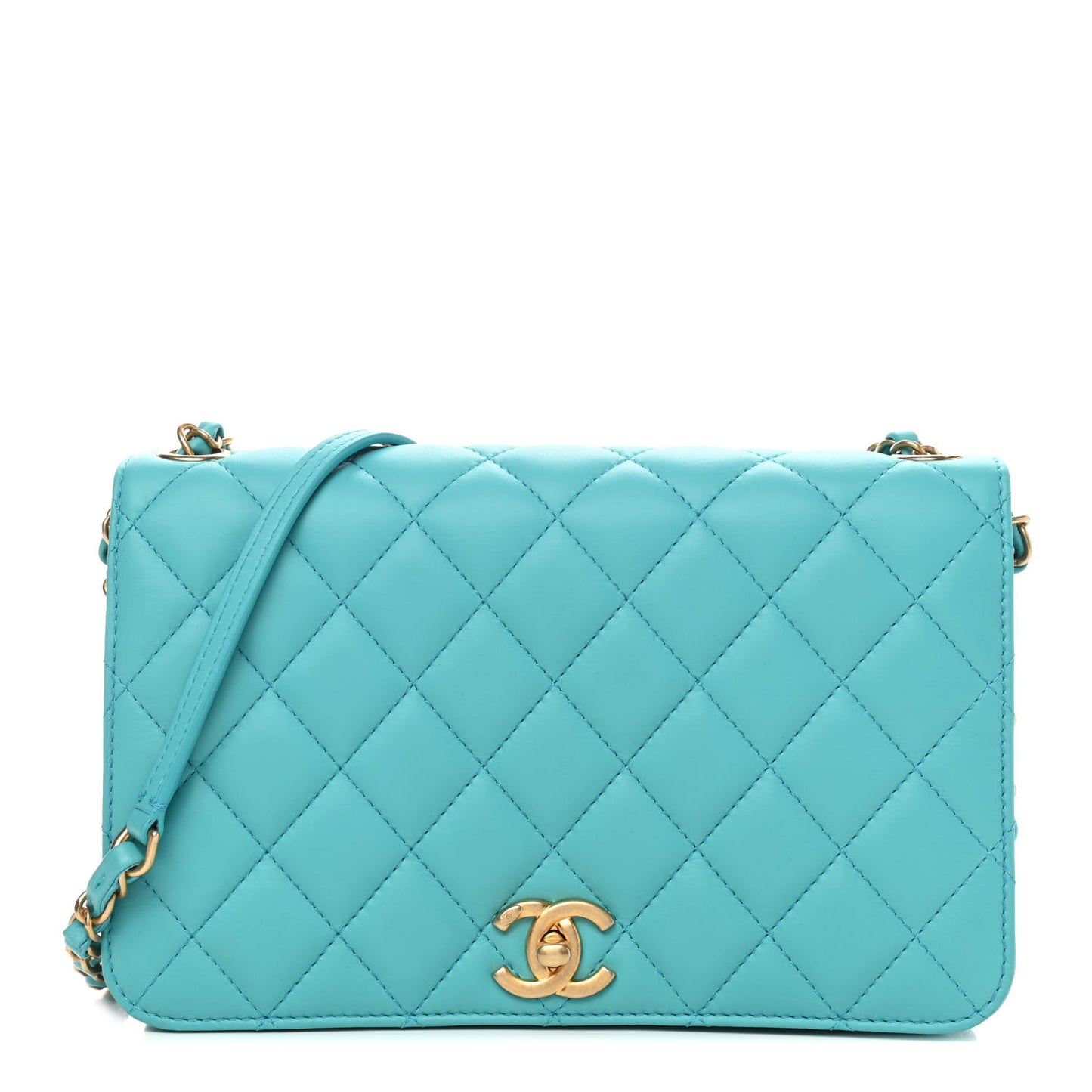 Calfskin Quilted Medium Everyday Chic Single Flap Turquoise