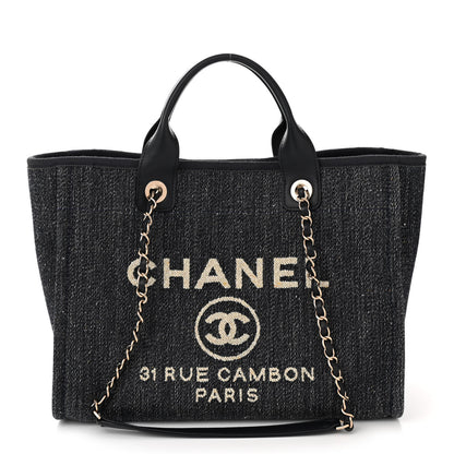 Chanel Denim Small Deauville Tote Dark Blue White 1 of 10