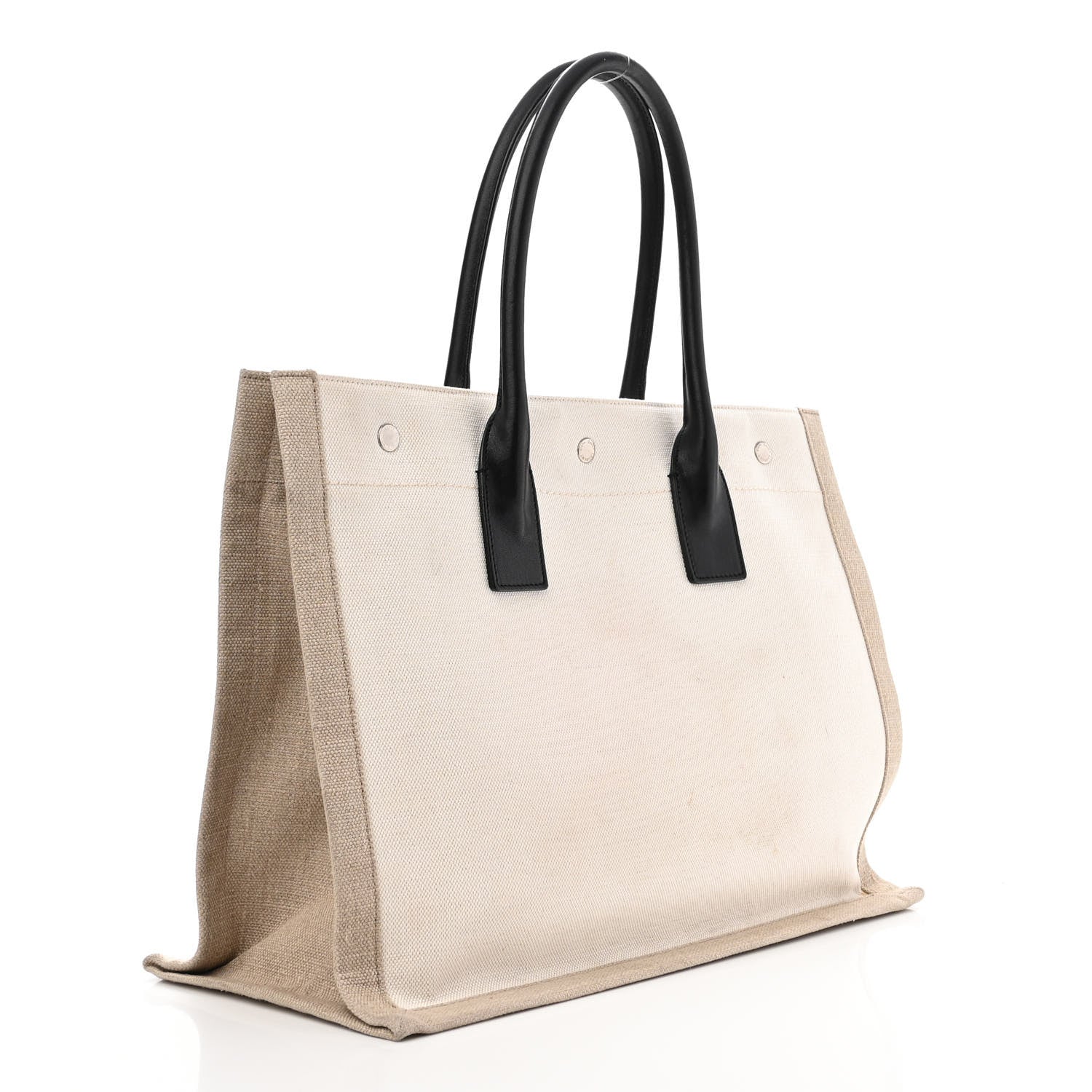 Saint Laurent Linen Calfskin Small Rive Gauche Tote Greggio Natural 3 of 16