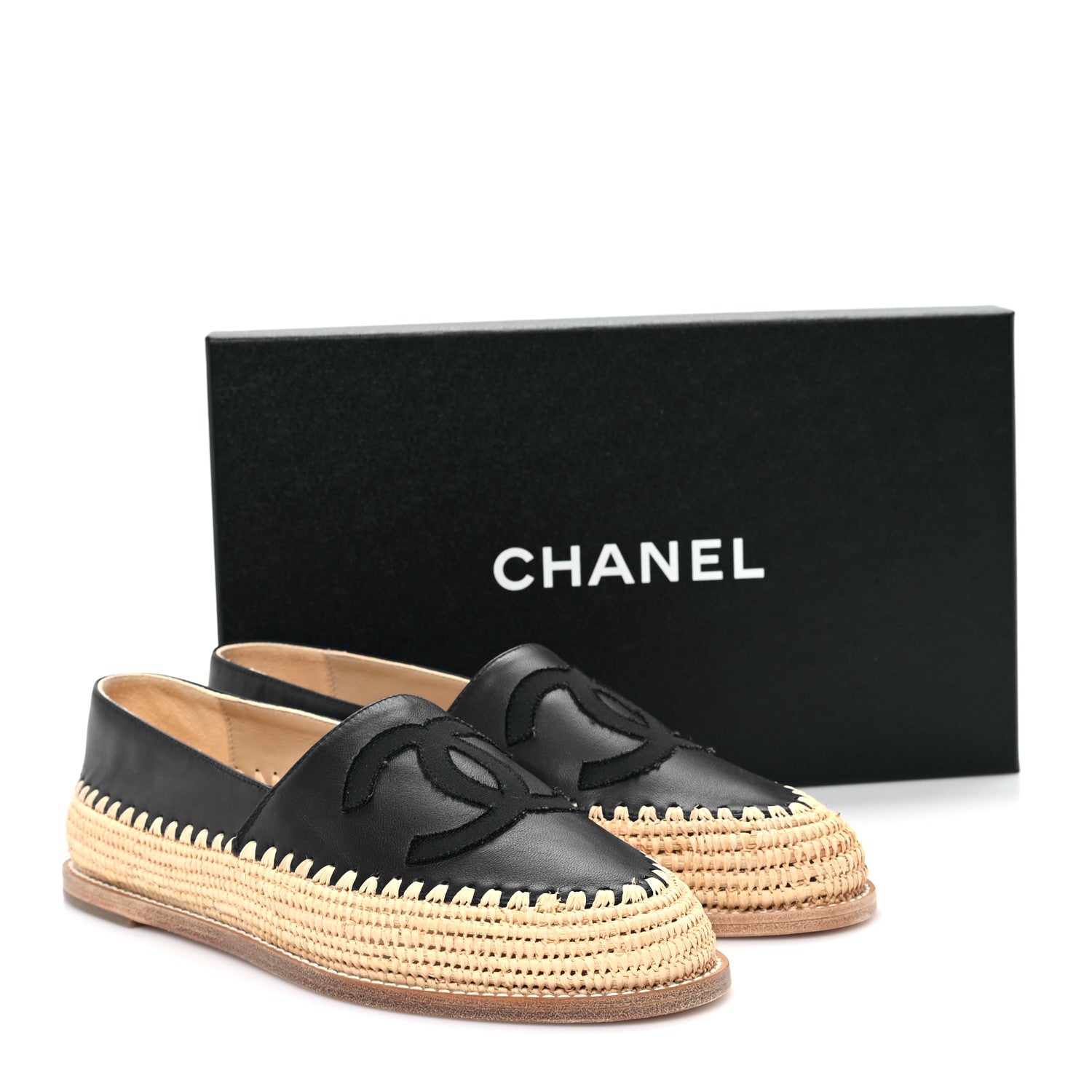Chanel Lambskin Grosgrain Espadrilles 39 Navy Black 10 of 10
