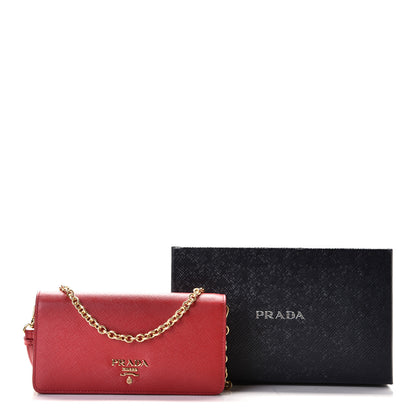 Prada Saffiano Metal Mini Flap Crossbody Wristlet Bag Fuoco 4 of 7