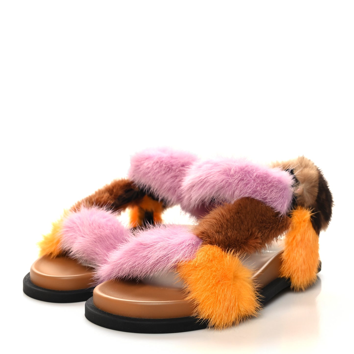 Mink Fur FF Feel Sandals 36 Tobacco Multicolor