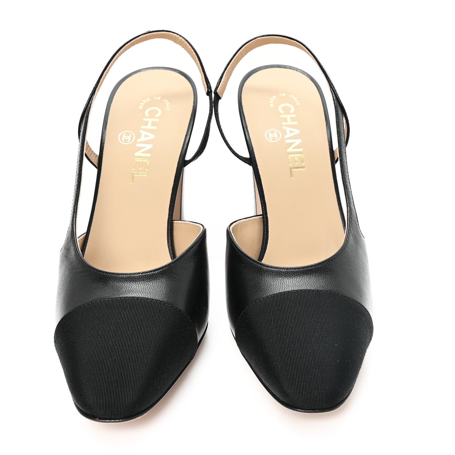 Chanel Lambskin Grosgrain Cap Toe CC Slingback Pumps 39 Black 3 of 10