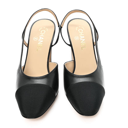 Chanel Lambskin Grosgrain Cap Toe CC Slingback Pumps 39 Black 3 of 10