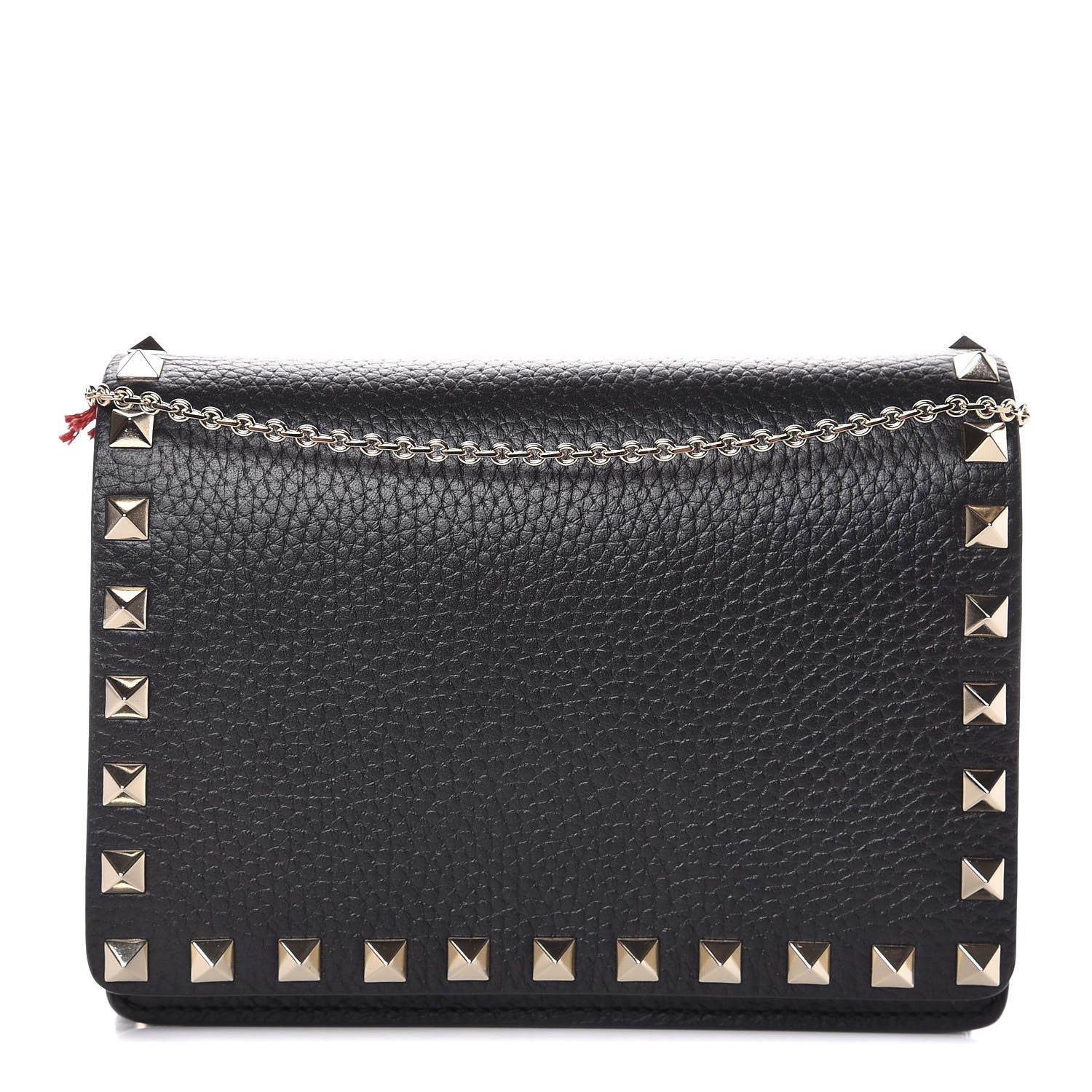Valentino Garavani Pebbled Calfskin Rockstud Wallet on Chain Black 1 of 7