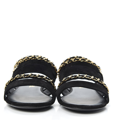 Chanel Suede Chain Mule Sandals 40 Black 2 of 9