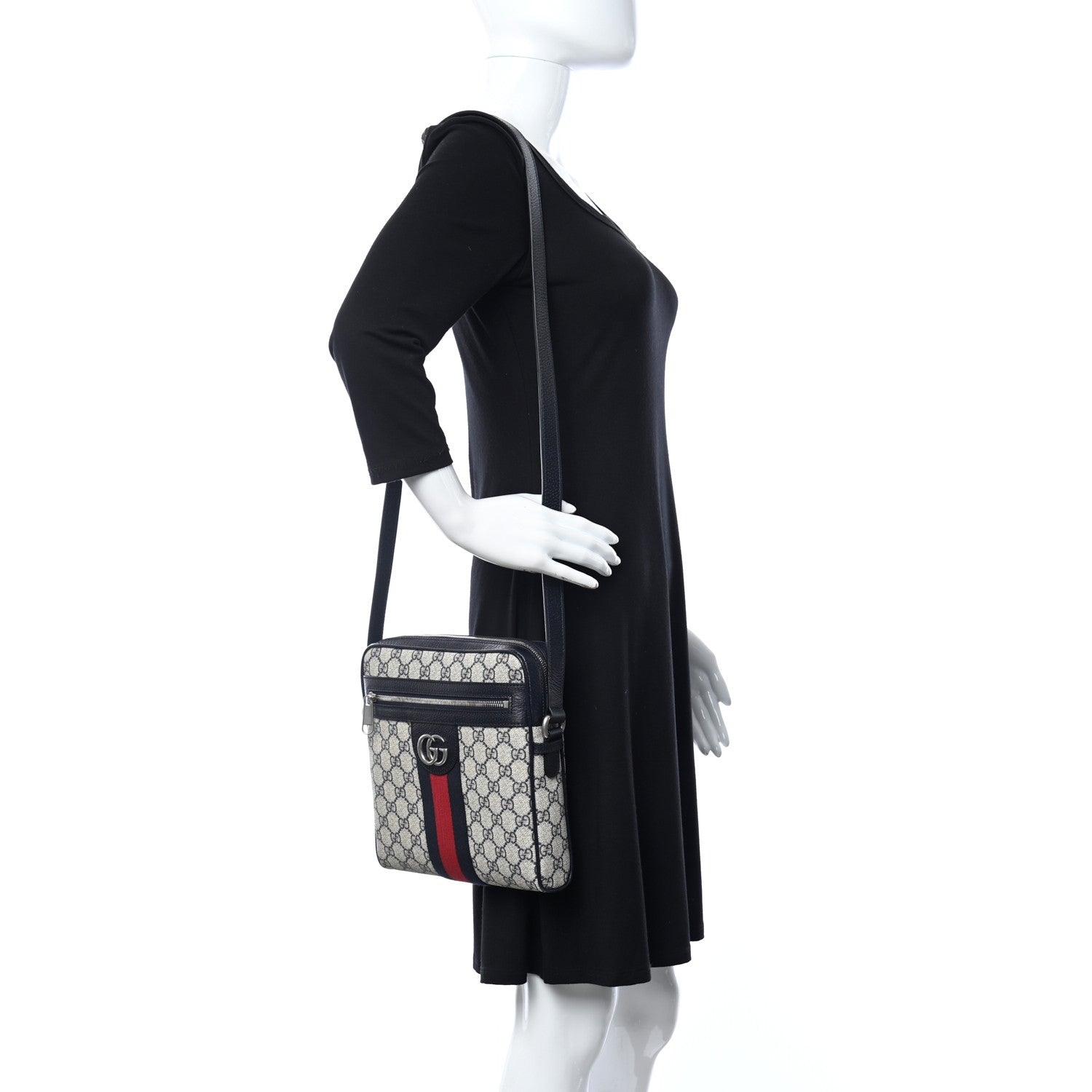 Gucci GG Supreme Monogram Textured Dollar Calfskin Web Small Ophidia Messenger Bag Beige Blue 2 of 10