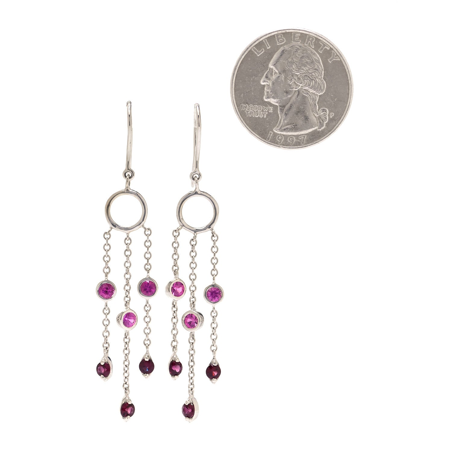 Tiffany 18K White Gold Pink Sapphire Rhodolite Garnet Jazz Earrings 2 of 4