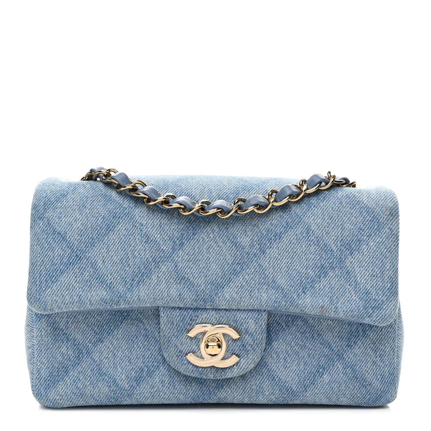 Chanel Printed Denim Quilted Mini Rectangular Flap Light Blue 1 of 10