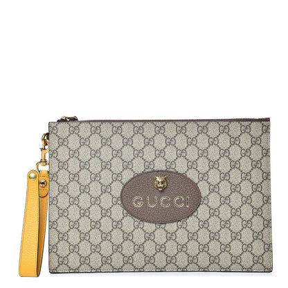 Gucci GG Supreme Monogram Neo Vintage Zip Wristlet Pouch Beige New Acero Crop 1 of 8