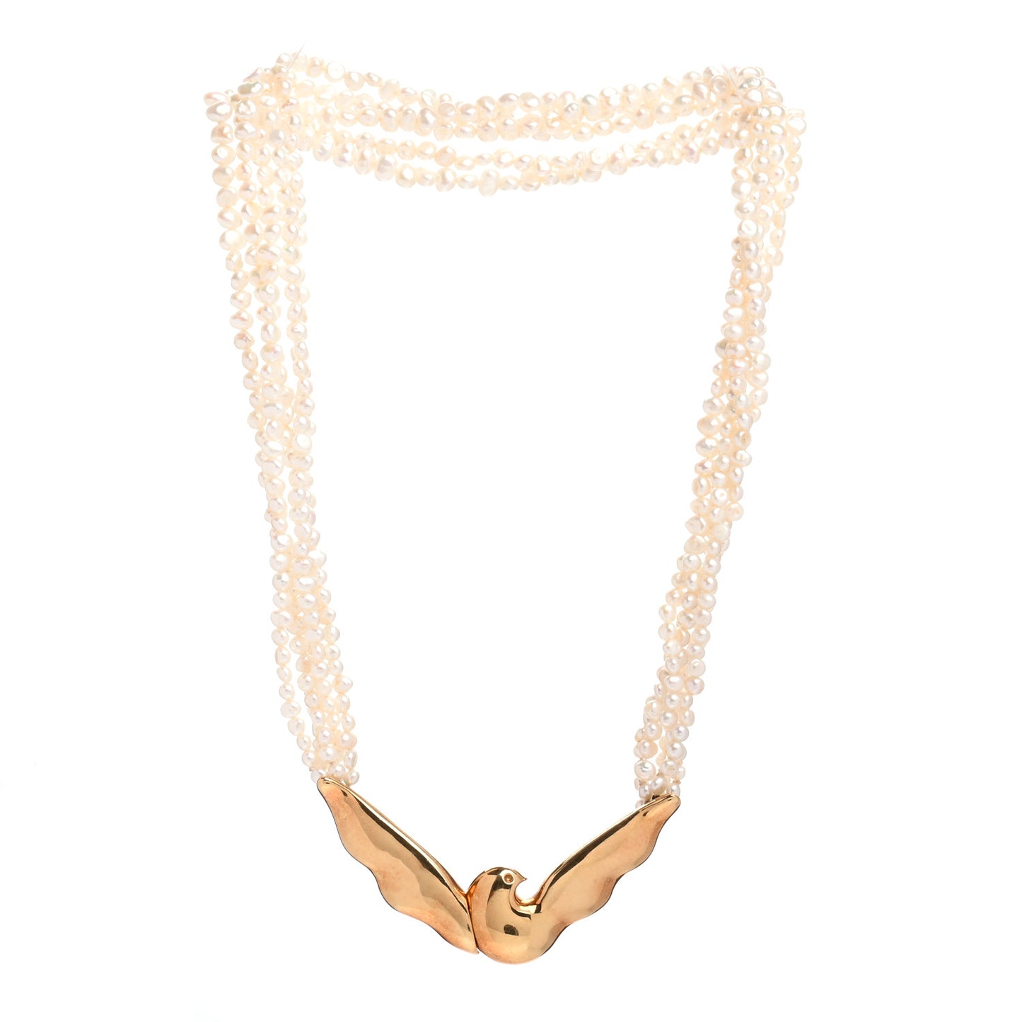 18K Yellow Gold Pearl Dove Necklace