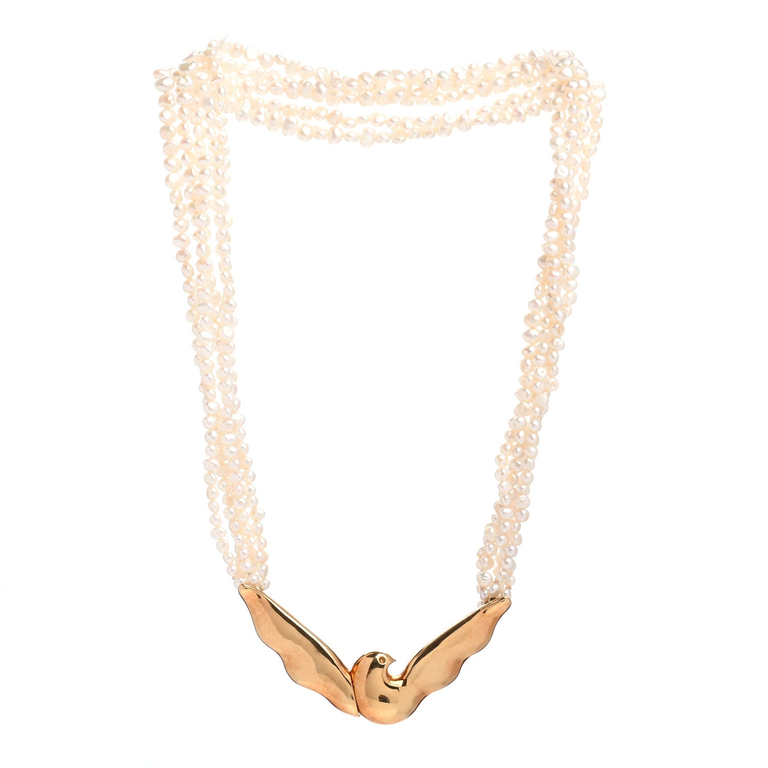 Tiffany 18K Yellow Gold Pearl Dove Necklace 3 of 4