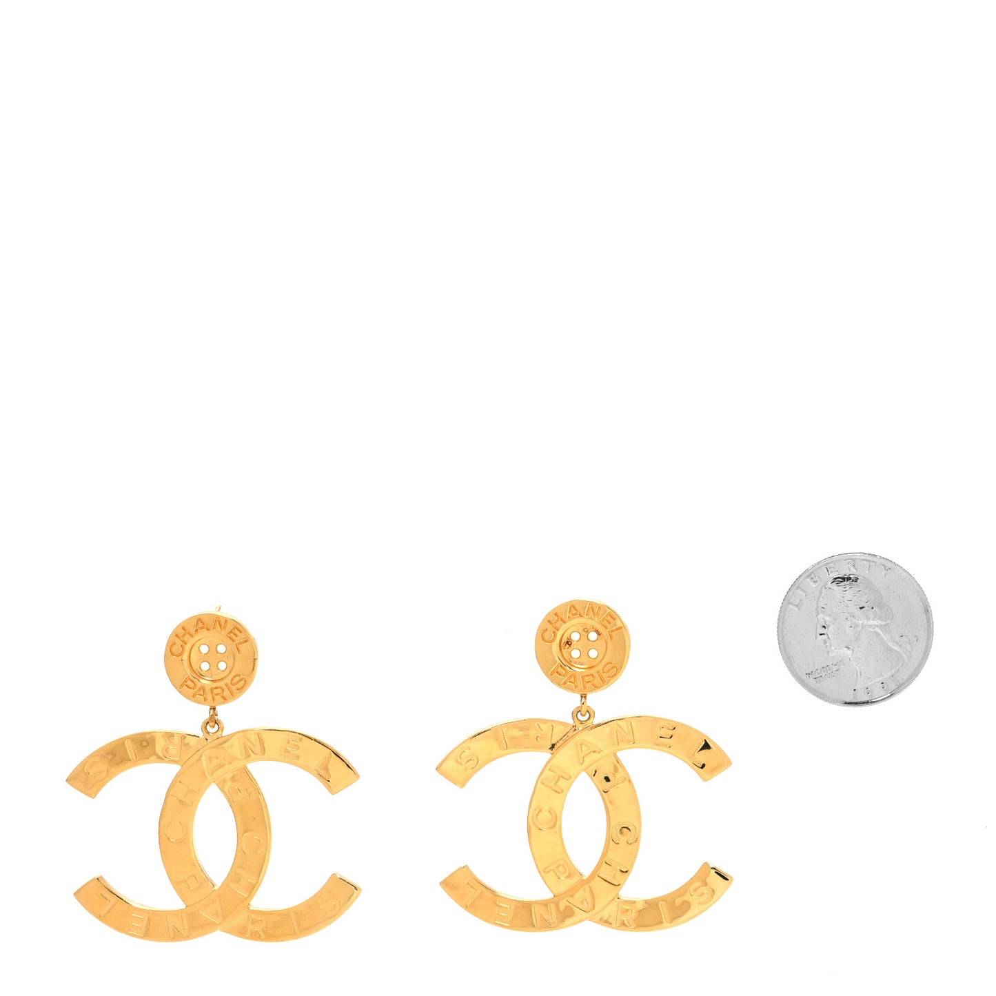 Metal Large Paris Button Earrings Gold