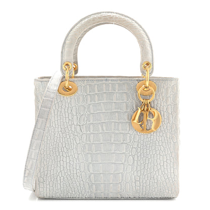 Christian Dior Calfskin Alligator Embossed Medium Lady Dior Light Blue 3 of 12
