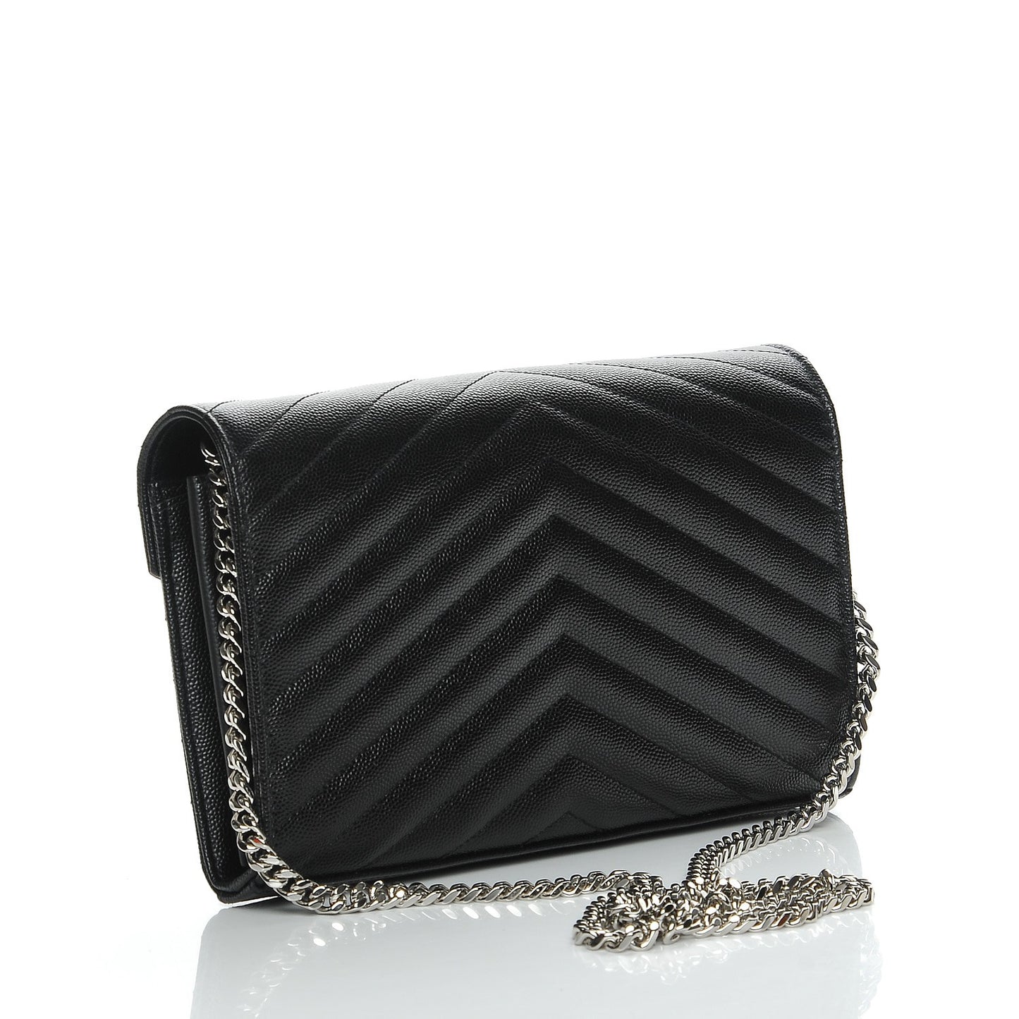 Grain De Poudre Matelasse Chevron Monogram Chain Wallet Black
