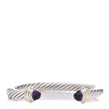 David Yurman Sterling Silver 14K Yellow Gold Amethyst 7mm Cable Classics Bracelet 1 of 5