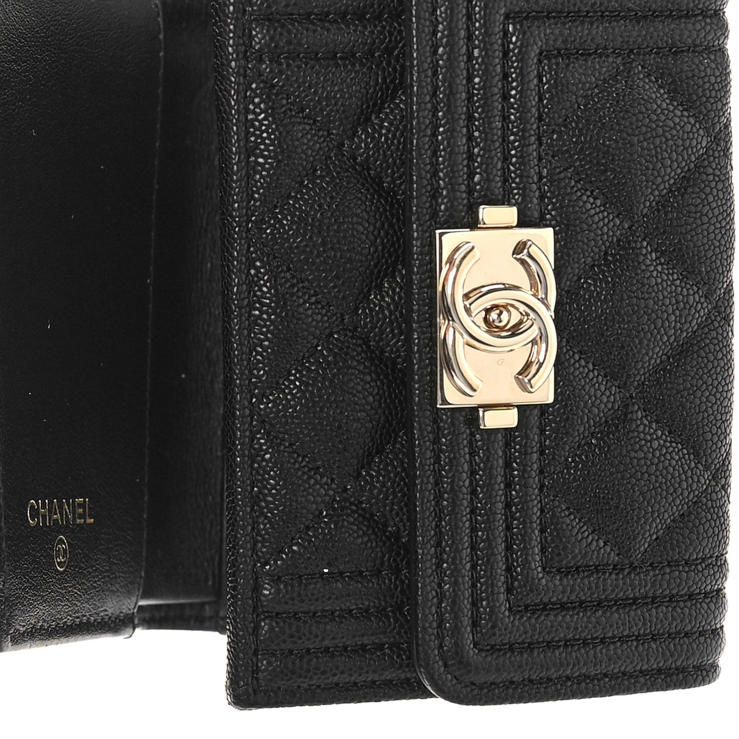 Caviar Quilted Small Boy Flap Wallet Black
