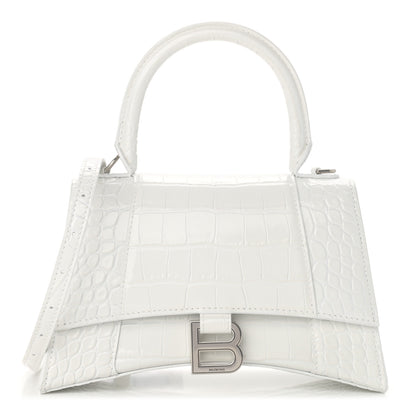 Balenciaga Calfskin Crocodile Embossed Small Hourglass Top Handle Bag White 1 of 13
