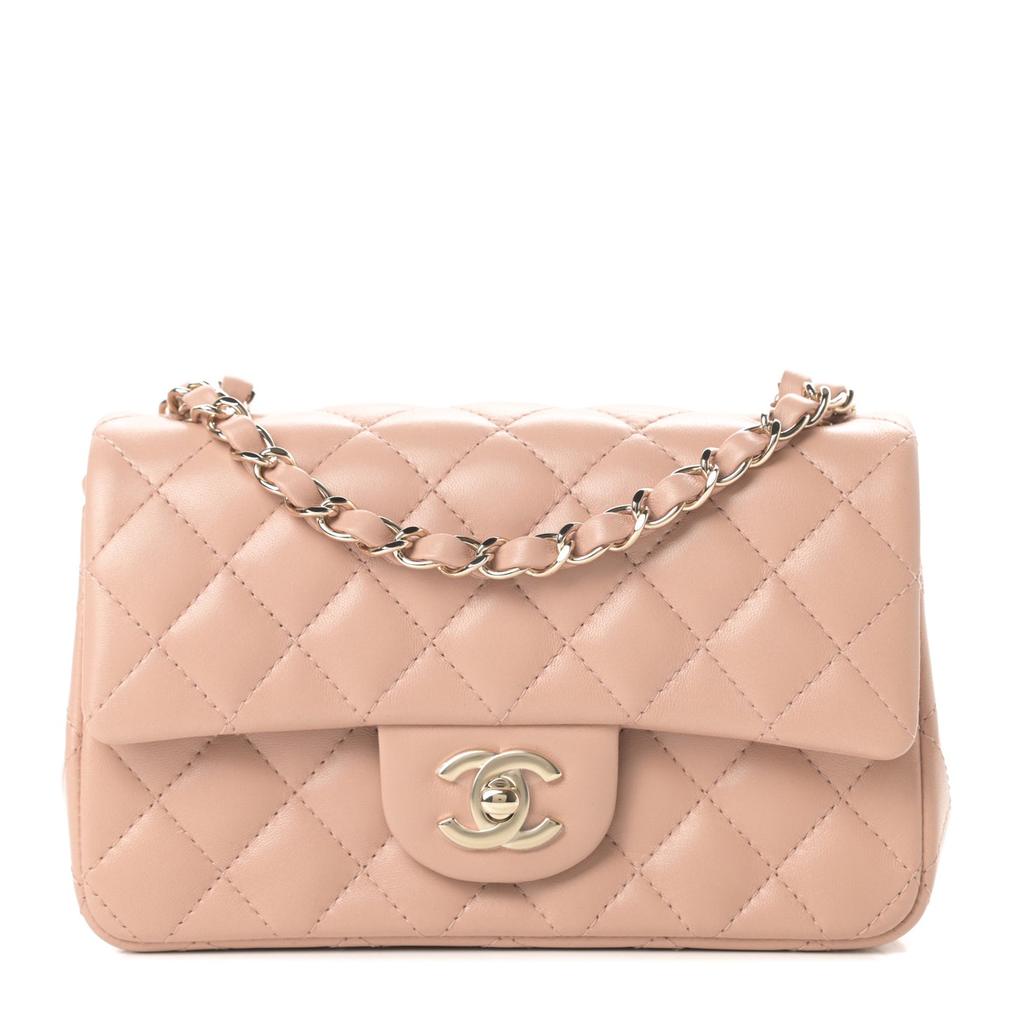 Lambskin Quilted Mini Rectangular Flap Beige