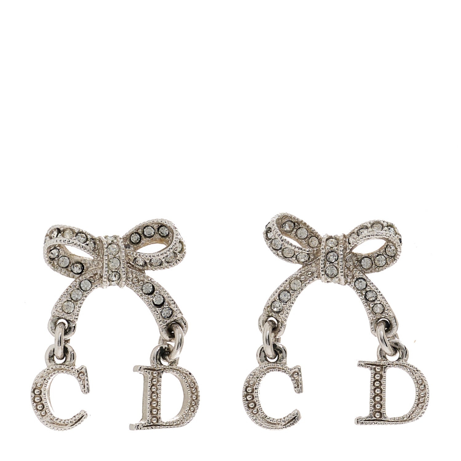 Christian Dior Crystal Bow Earrings Silver 1 of 3