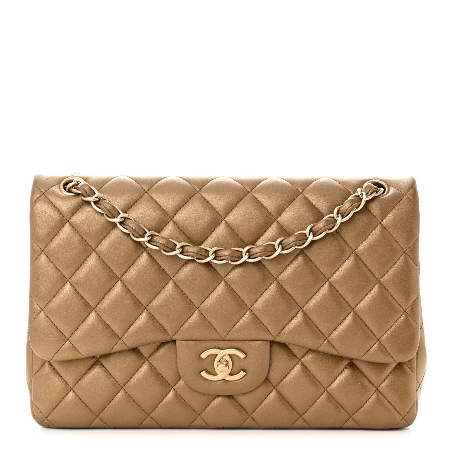 Chanel Metallic Lambskin Quilted Jumbo Double Flap Gold 1 of 12