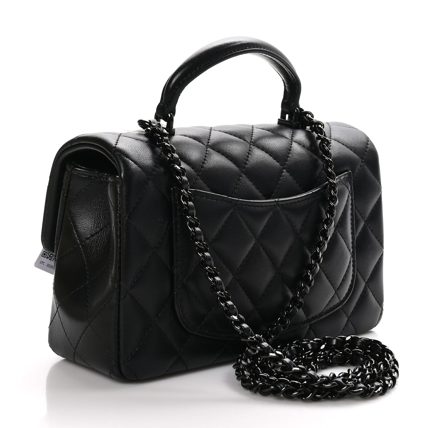 Lambskin Quilted Mini Top Handle Rectangular Flap So Black