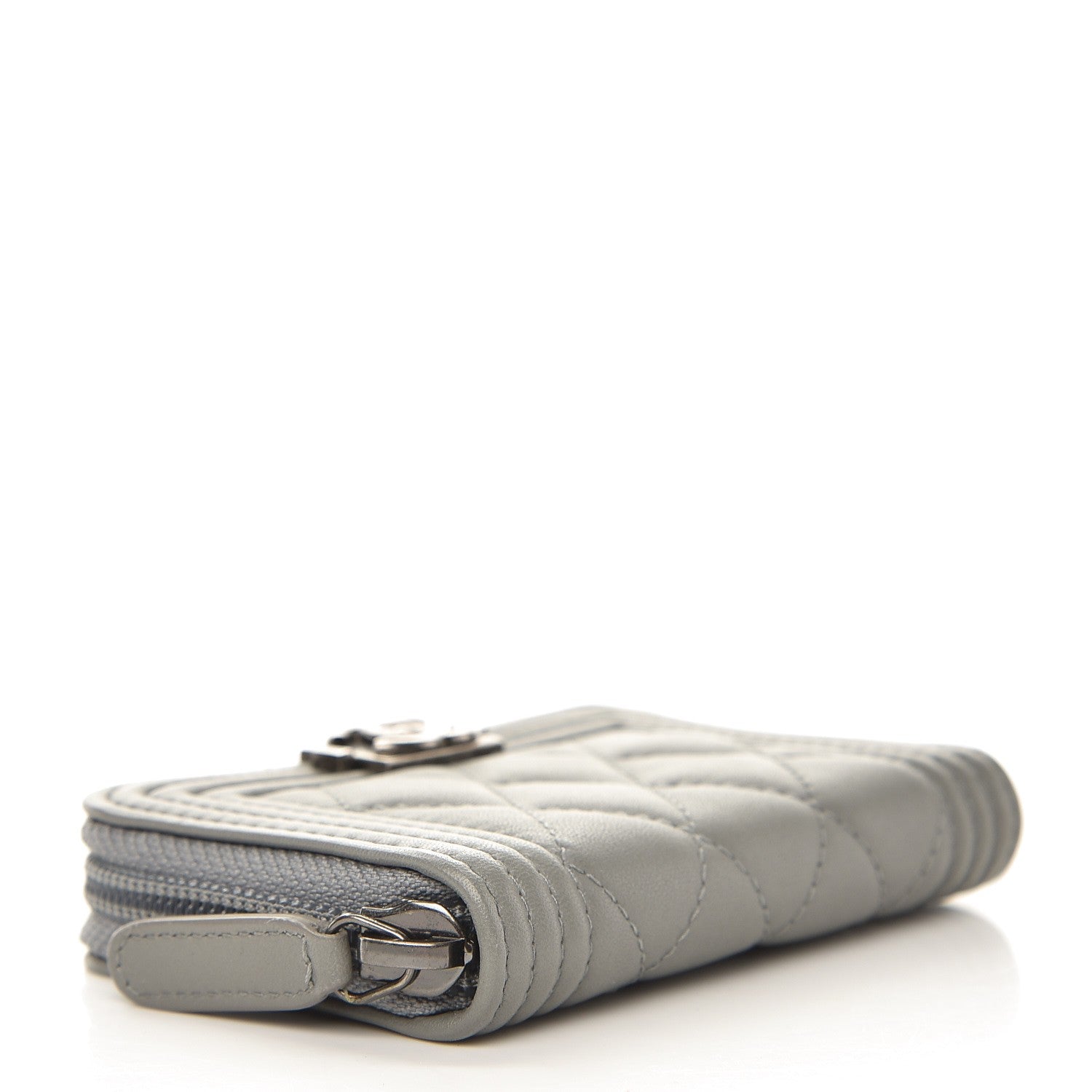 Chanel Lambskin Quilted Boy Zip Around Coin Purse Wallet Grey 4 of 8