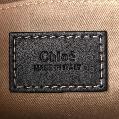 Chloe Cotton Calfskin Small Woody Ribbon Tote With Strap Black Blue 6 of 12