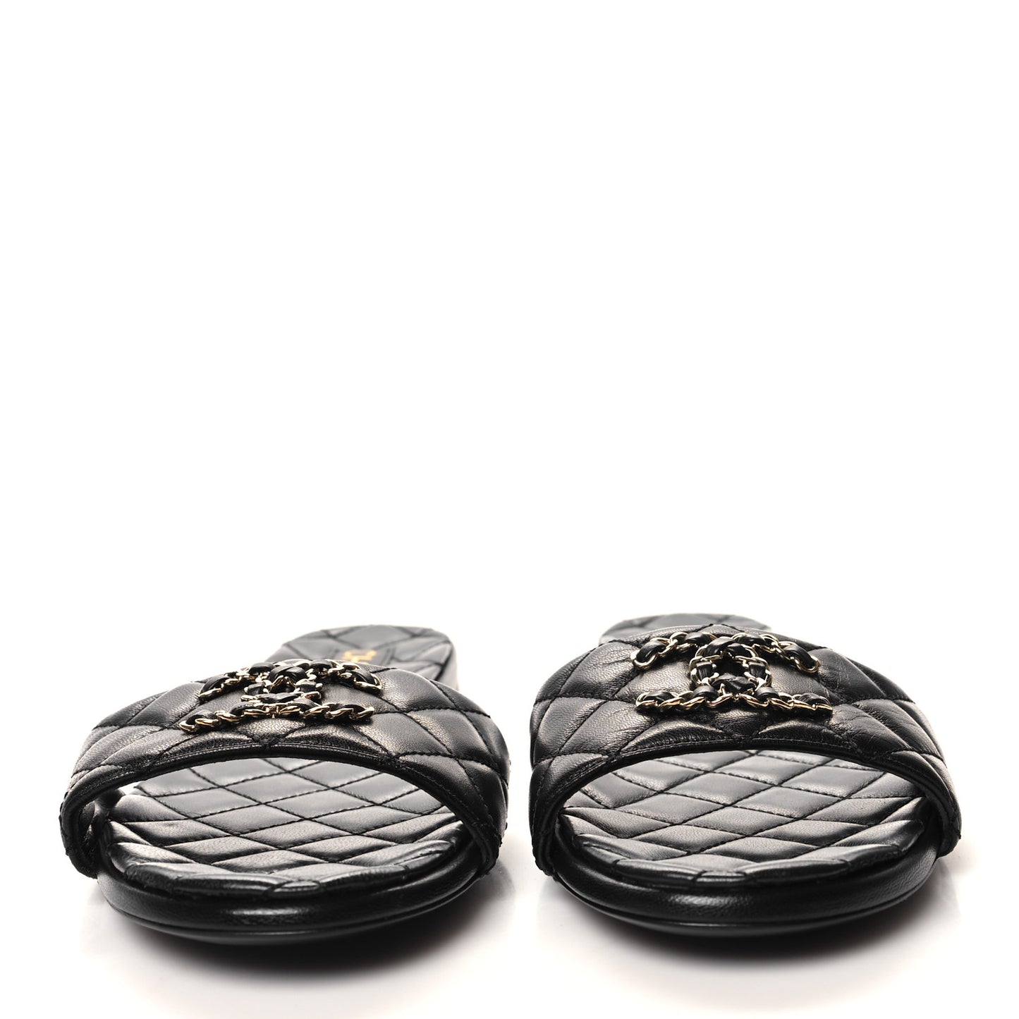 Shiny Goatskin Quilted CC Mules Sandals 39.5 Black