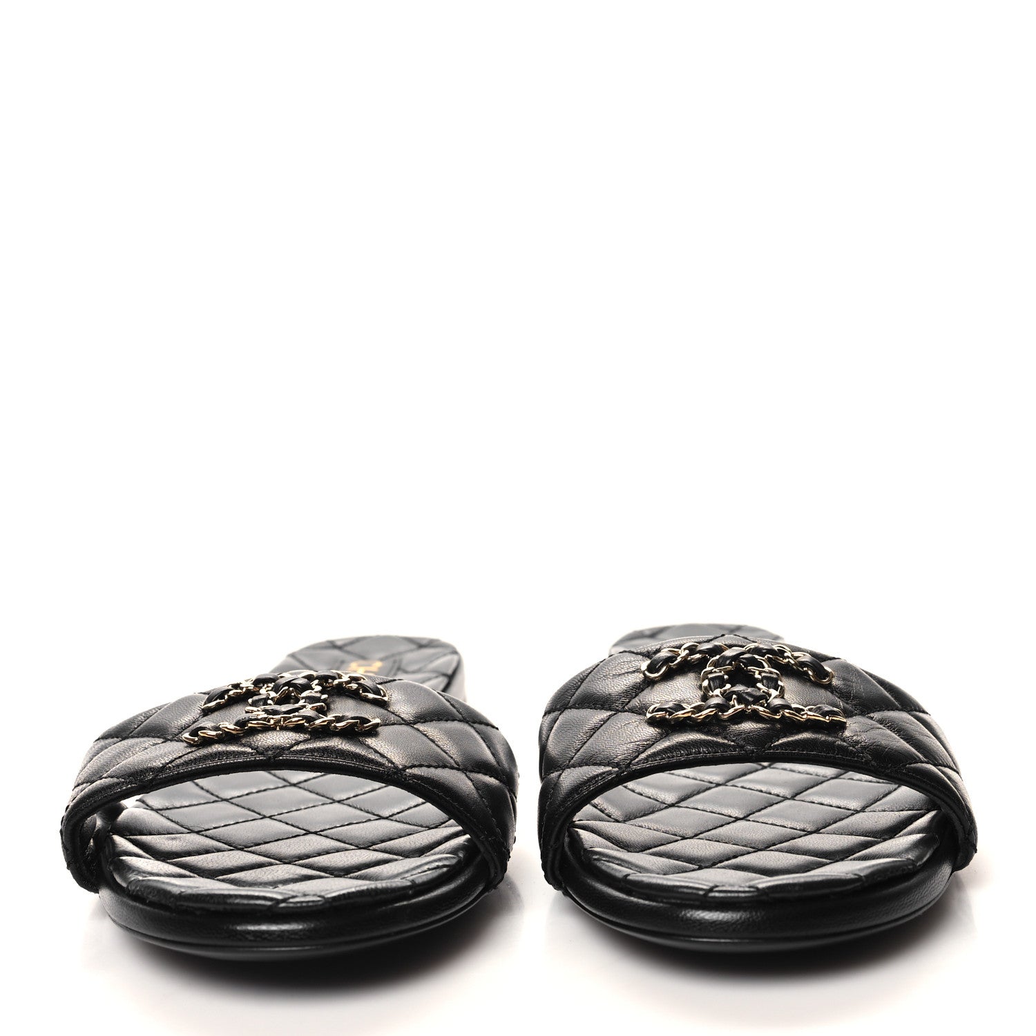 Chanel Shiny Goatskin Quilted CC Mules Sandals 39.5 Black 2 of 8