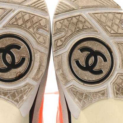 Chanel Suede Calfskin Lambskin Neoprene High Top CC Sneakers 36.5 White Fluo Orange 7 of 9